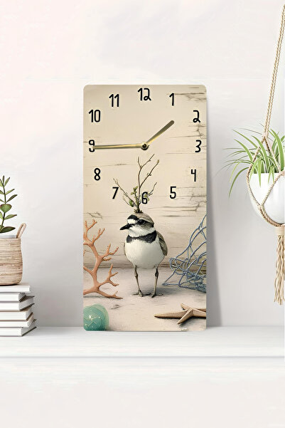 kutuTR 3D Looking 2D Uv Printing Mdf Table Clock 20X40 cm – Sea Themed Wall Clock with Bird Figure-Dts001