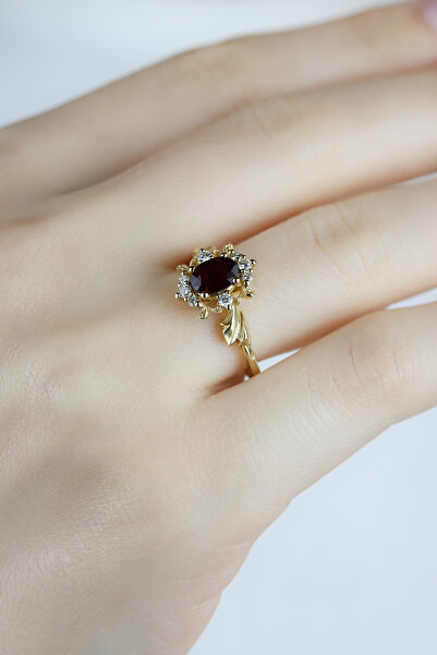 Coy Diamond Vintage Yüzük , Garnet & Pırlanta Yüzük,14 Ayar Altın Pırlanta Ta...