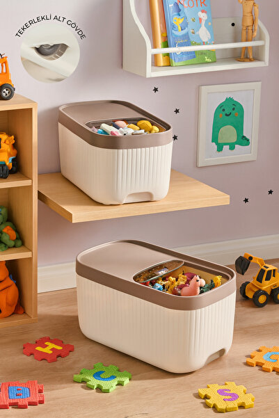 Kitchen Life 2-Piece Wheeled Sliding Lid Toy Storage Container 12 Liters -Toy Basket