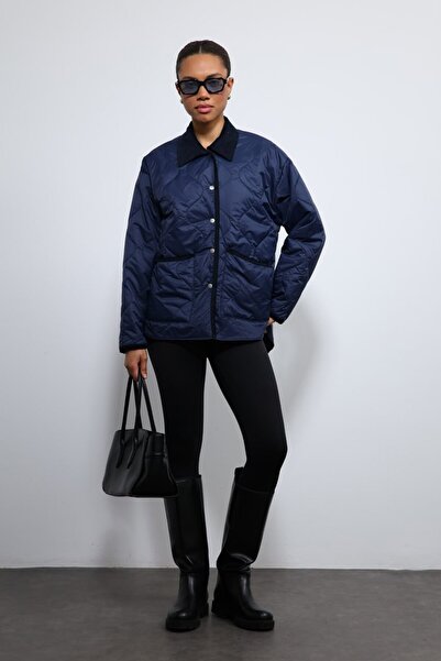 Gallogi Kadife Dikiş Detaylı Kapitone Mont