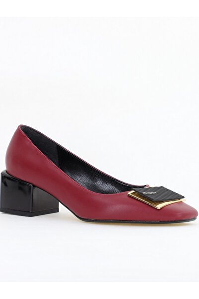 Nicoletta Pantofi damă cu toc jos bordo din piele ecologică cu pietricele