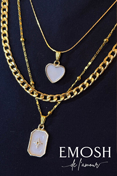 EMOSH de Lamour مجموعة من 3 قلادات ذهبية على شكل سلسلة القدر |   قلادة متعددة الطبقات بتصميم قلب وبوصلة وسلسلة سميكة |   فريق القصة الرومانسية