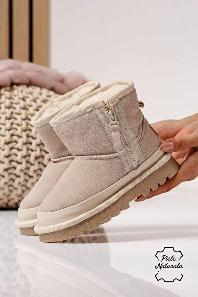 Zaira Μπεζ γούνινες μπότες για κορίτσια από γνήσιο σουέτ δέρμα Anya #22980 - 32