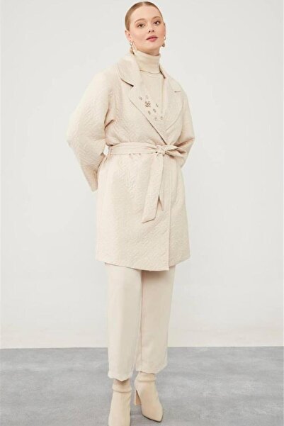 Levidor Kapitone Taş Detaylı Kuşaklı Kadın Kaban