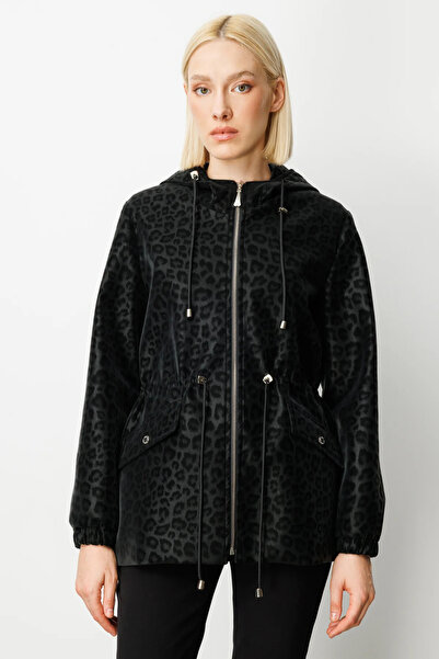 Ekol Women's Hooded Pocket Trench Coat 7043 Black