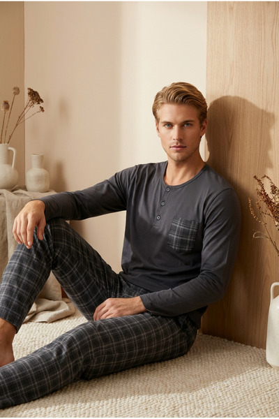 MAYSSTORE Men's Combed Cotton Pajama Set with Pockets