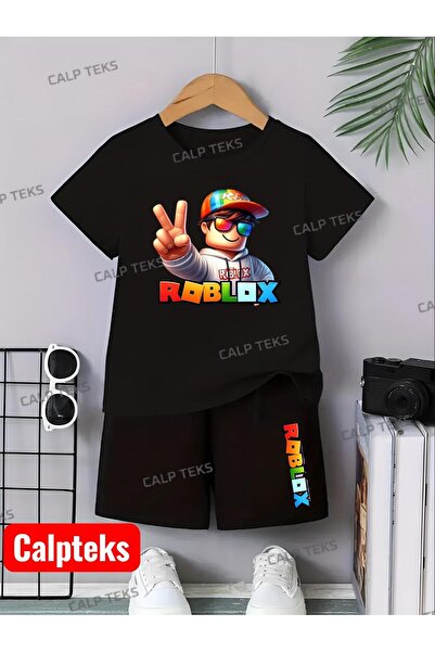 CALP TEKS SET DE VARĂ CU IMPRIMARE ROBLOXX - T-SHIRT, PANTALONI SCURTĂ, PARTEA DE SUS, PARTEA DE Jos, pentru copii