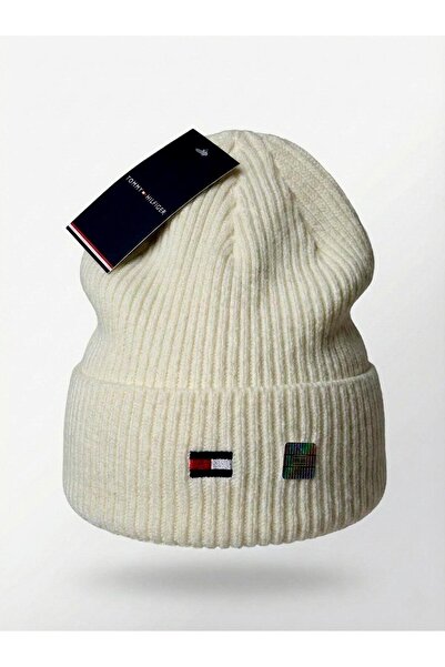 Tommy Hilfiger Striped wool blend hat, Unisex, One Size, White