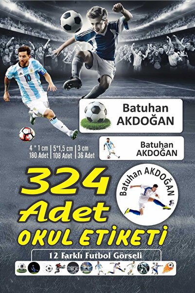 Vice isim Baskılı Defter Kalem Okul Etiketi (324 Adet Futbol Temalı Etiket )