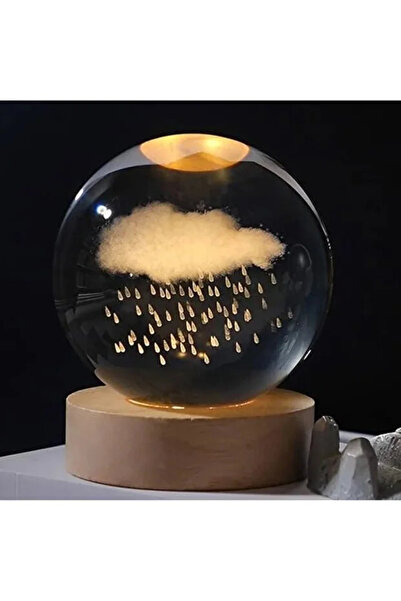 TeknoClass Dekoratif Işıklı Ahşap Stand'lı Yağmur ve Bulut Işıklı Cam Küre
