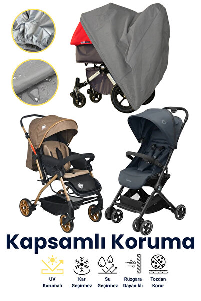 dokaca Gri Bebek Arabası Koruma Örtüsü, Su Geçirmez, Toz ve Kirden Korur, Beb...