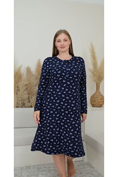 İpek Γυναικείο μακρυμάνικο νυχτικό μεγάλου μεγέθους Midi