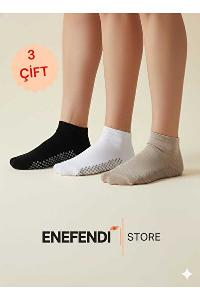 NF ND ENEFENDİ 3 Pairs of Non-Slip Unisex Yoga, Pilates, Tawaf Socks |   Sports Booties Socks White | Black | Beige 36-40