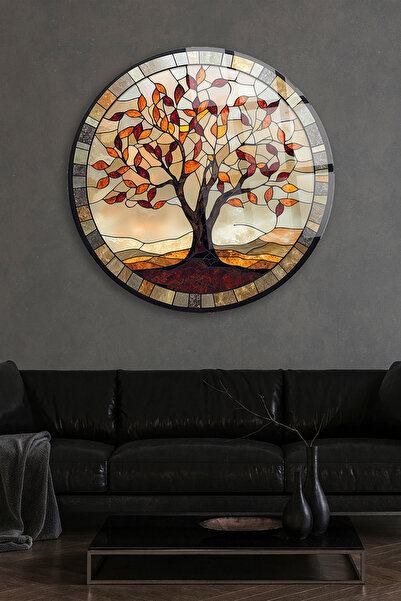 TAULART SONBAHAR RENKLİ HAYAT AĞACI DAİRE VİTRAY DESEN MODERN DUVAR SANATI KIRILMAZ LÜKS CAM TABLO