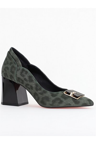 Nicoletta Pantofi damă cu toc kaki din piele ecologică animal print