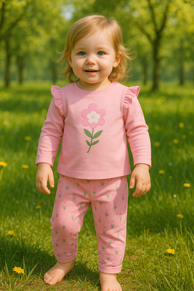 Bebelove 187-12-25 طقم ملابس للفتيات الصغيرات مكون من مطبوع قطع بأكمام طويلة ...