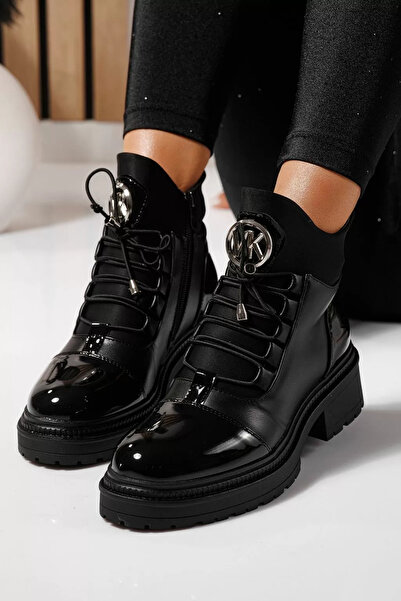 Zaira Ghete dama îmblanite negre din piele ecologica lacuita Nami #23056 - 40