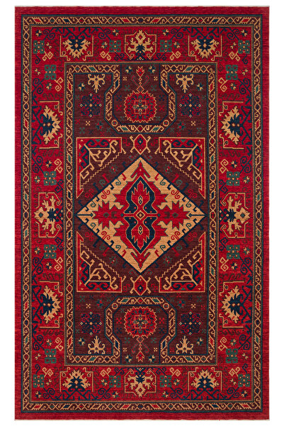 Vog Halı Rönesans El Emeği Etnik Motifli Vintage Kırmızı Yün Geleneksel Desen...