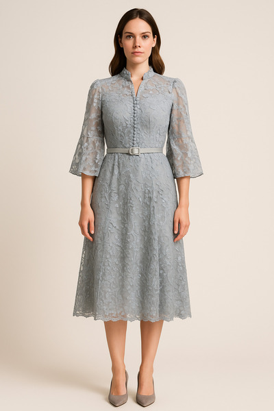 sweetyar Çiçek Nakışlı Tül Balon Kol Kuşaklı Abiye – Mezuniyet & Söz Elbisesi