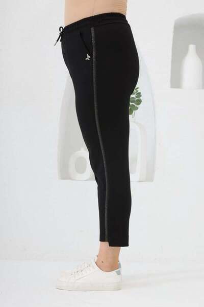 RMG Plus Size Stripe Detailed Sweatpants Black