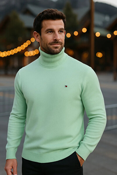 comstar Men's Casual Slim Fit Mint Turtleneck Sweater