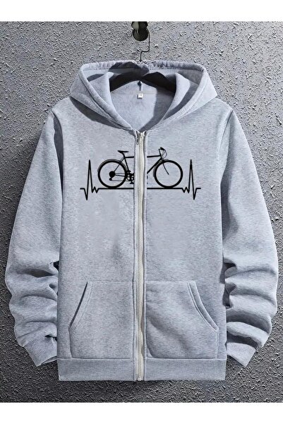 Oceanwear سترة رياضية للجنسين من Bicycle مطبوع Zippered بغطاء رأس مبطن بالصوف