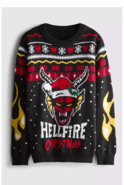 Köstebek Stranger Things Hellfire Club Christmas Ho! Ho! Ho! Oversized Unisex Sweater