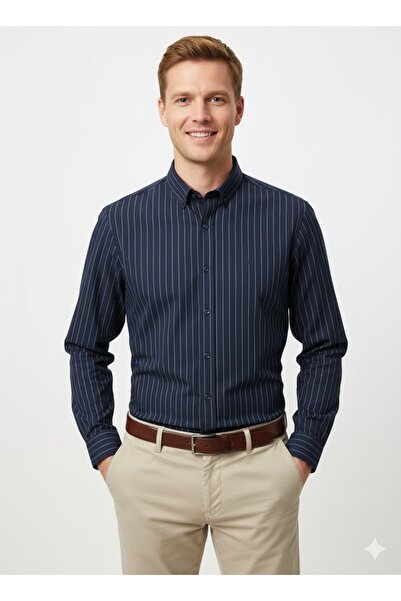 ModaPlaza Men's Knitted Striped Long Sleeve Shirt