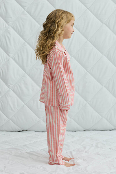 Fahhar Kids Striped Cotton Shirt Pajama Set Pink
