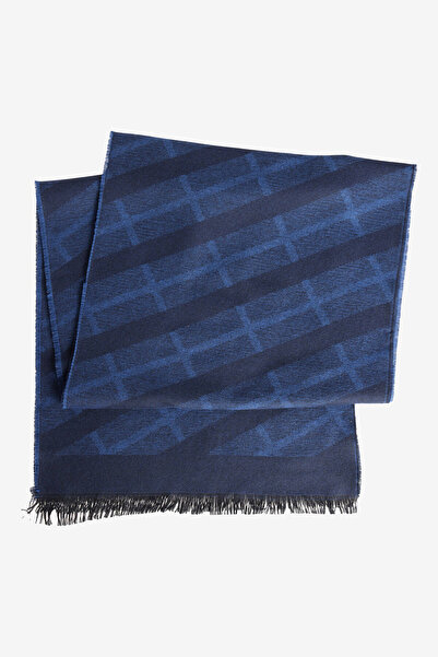 ALTINYILDIZ CLASSICS Men's Navy Blue Soft Textured Warm Patterned Scarf