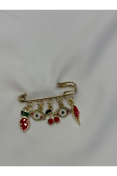 Minoaé Gold Charm Detaylı Yaka İğnesi - Şans Figürlü Broş Aksesuar