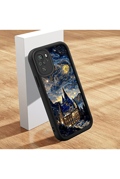 ucuc حافظة سيليكون سوداء متوافقة مع هاتف Xiaomi Poco M5S بنمط السماء الساحرة