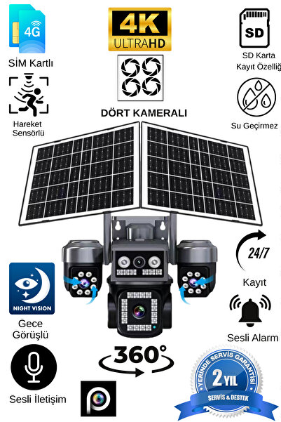 Venas DÖRT KAMERALI ÇİFT SOLAR PANELLİ 4G GÜVENLİK KAMERASI