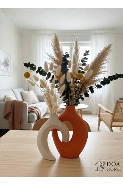 DOAHOMECONCEPT İkili Sarmaşık Sevgili Dekoratif Vazo Seti Bej—Terracota
