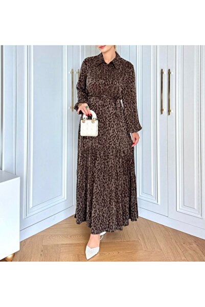 GK İpek Cupra Leopar Desenli Elbise