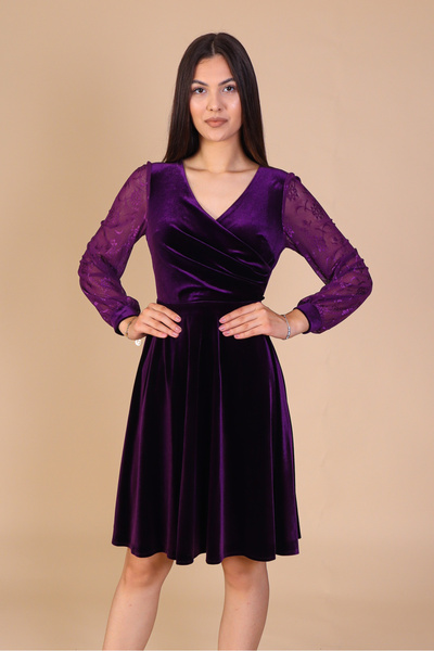 Ella Collection Rochie elegantă din catifea cu bust petrecut și mâneci din dantelă