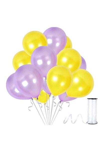 Generic Brand Lilac-Yellow Metallic Balloon 50 Pieces + 5 Meters Balloon Chain