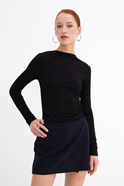 Addax Mock Neck Shirred Blouse B0356