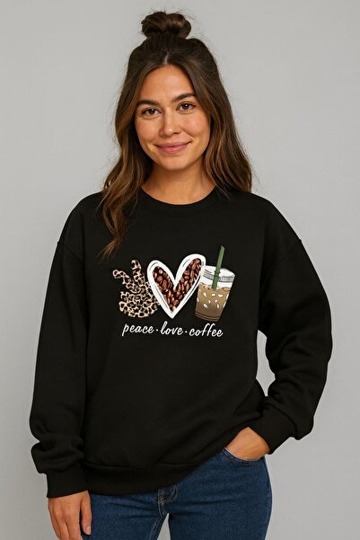 bb butik basic B cu imprimeu Sweat tricou T6034 cu fleece în interior