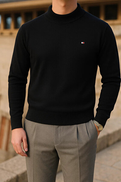 comstar Men's Slim Fit Half Turtleneck Black Sweater