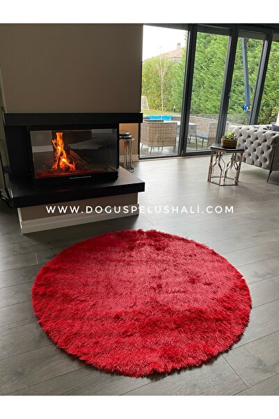 Doğuş Peluş Halı Tavşan Kırmızı Yumuşak Dokulu Peluş Halı Yuvarlak