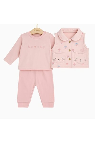 OMS Set 3 piese din bumbac pentru fete, roz, 18 luni