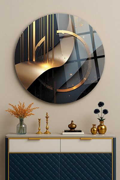 TAULART Abstract Luxury Circle Composition with Gold Stripes Home and Office ...