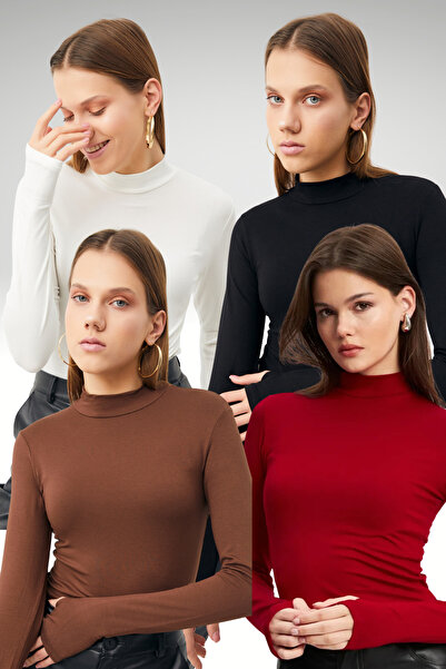 Bipantolon Women's Black White Burgundy Bitter Brown 4-Piece Finger Detail Body