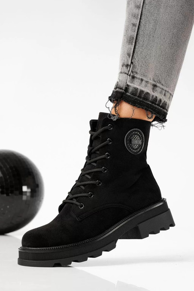 Zaira Ghete dama îmblanite negre din piele ecologica intoarsa Isabella #22658...