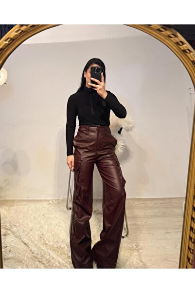 G LUNA Bordo Deri Pantolon