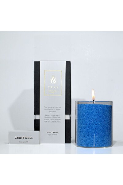 VEYA Lumânare din ceară cu perle – Albastru denim