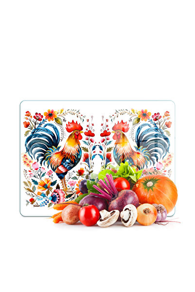 Decovetro لوح تقطيع زجاجي ووعاء تقديم بنقش الديك البلقاني 30 × 40 سم