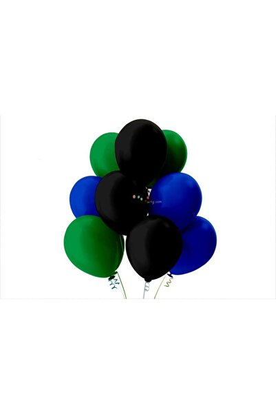 İSTOÇ PARTİ Light Green-Dark Blue-Black Pastel Soft Balloon 50 Pieces + 5 met...