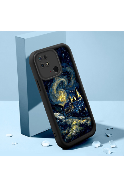 ucuc Xiaomi Redmi 10C Uyumlu Büyüleyici Gökyüzü Desenli Siyah Silikon Kılıfı